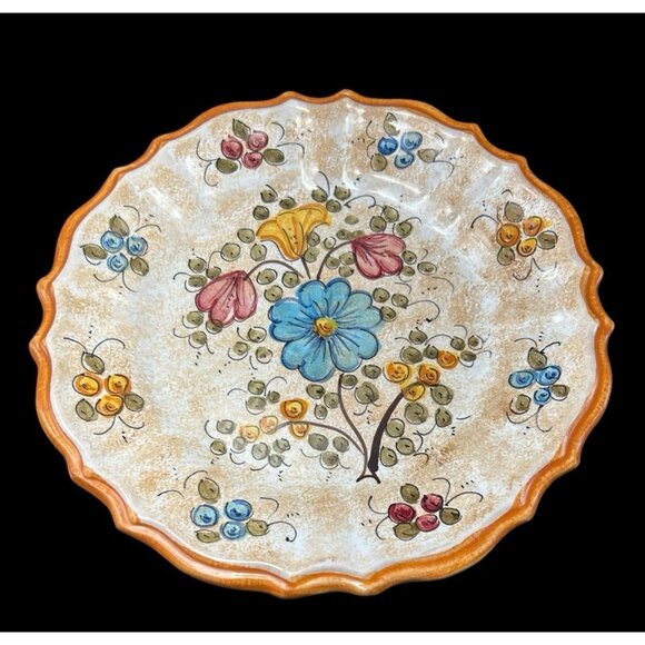 Wall Plate Majolica Pottery Deruta Italy Hand Painted Floral Ceramic 9. 75"  Vtg - Picture 1 of 7